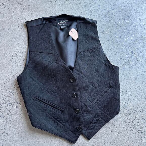 Katch Me Unisex Large Vest Black Cotton Blend Textured 90s Western Rodeo - Picture 1 of 2